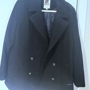 BATELA From SPAIN Women's Wool Pea Coat in Navy Blue. Extra Buttons Included.